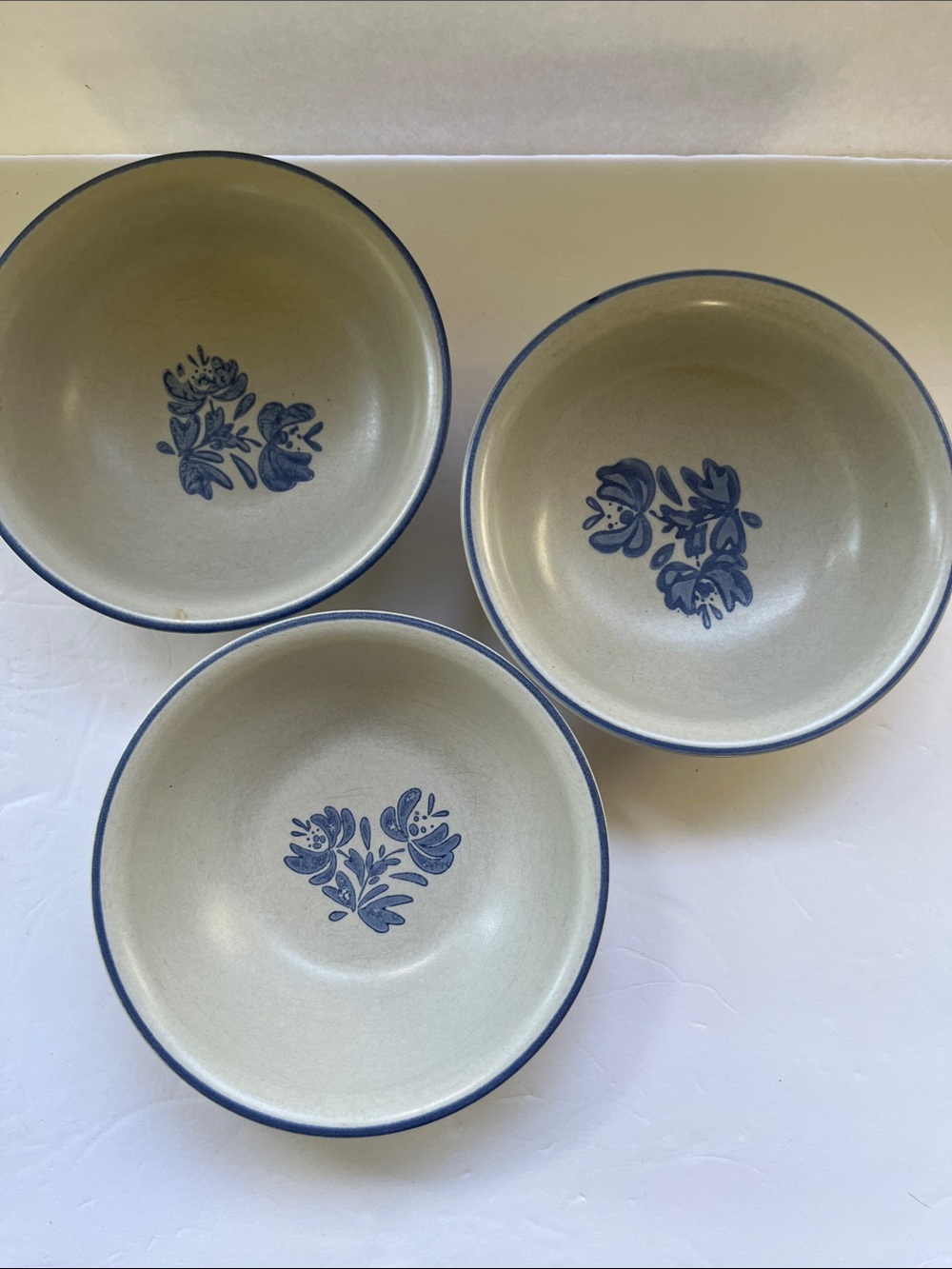 VTG Pfaltzgraff (3) Yorktowne 6" Soup Cereal Bowls Set of 3 Stoneware USA Blue